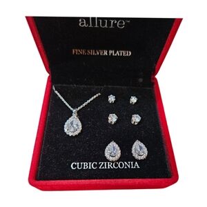 NWT Sparkle & Allure Fine Silver Plated Cubic Zirconia Necklace and Earring Set